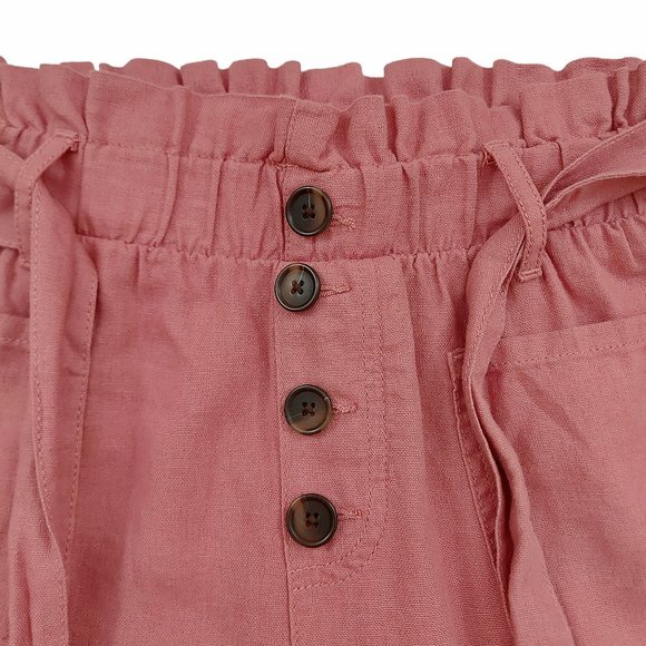 Sincerely Jules Paperbag Linen Blend Pants Womens Large Rose Wide Leg Belt - Picture 4 of 9